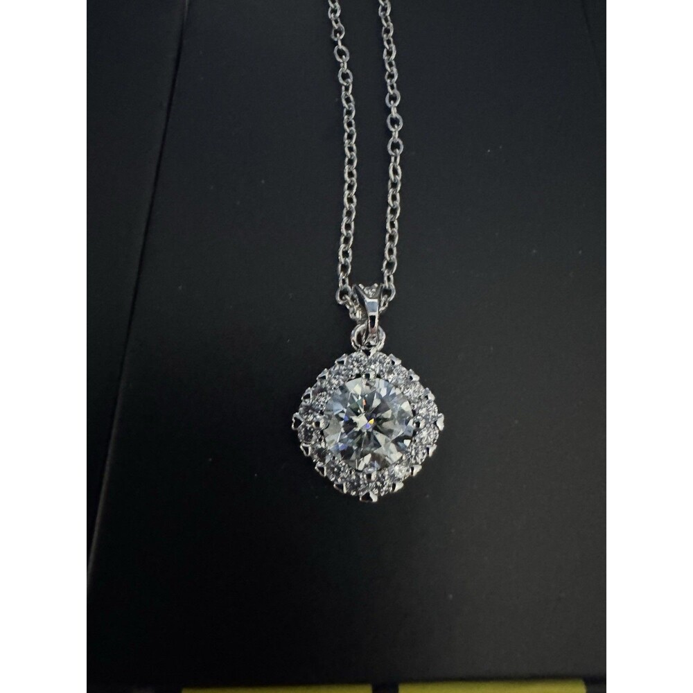 GRA certified 2 carat Moissanite Halo Pendant Necklace white gold plated